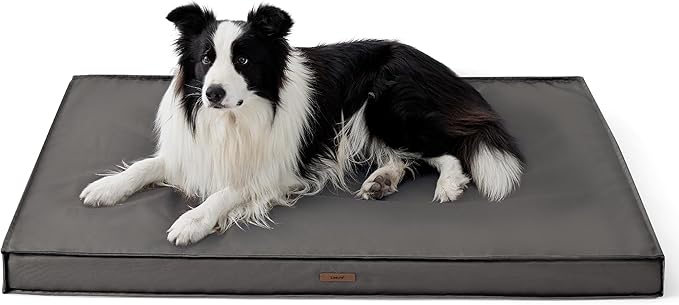 Lesure Outdoor Waterproof Dog Bed for Crate, Orthopedic Egg Crate Foam Pet Bed with Oxford Fabric Surface and Removable and Durable Cover, Machine Washable, 35''x22'', Grey