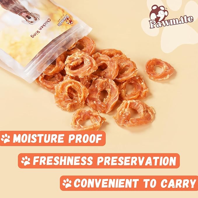 Dog Treats Chicken Jerky Rings, Rawhide-Free Grain-Free Real Dried Tenders Natural Chicken Breast Dog Chewy Training Snacks for Small Medium Large Dogs Large Pack 10.58oz