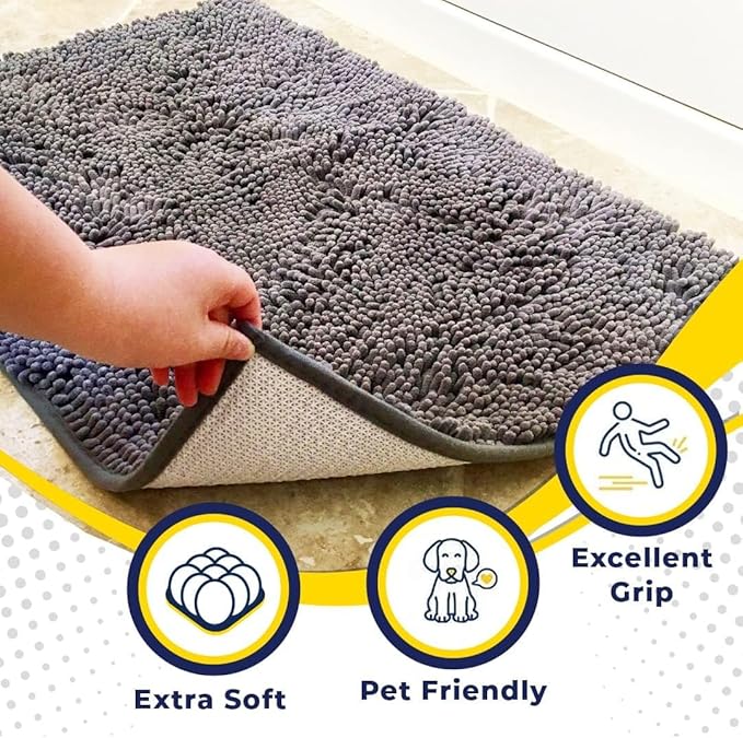 Muddy Mat® Shown on TV – Super Absorbent Microfiber Dog Door Mat for Muddy Paws, Non-Slip Washable Pet Rug, Quick Dry Chenille Entryway Carpet, Machine Washable Indoor Outdoor mat, Grey 60"x48"