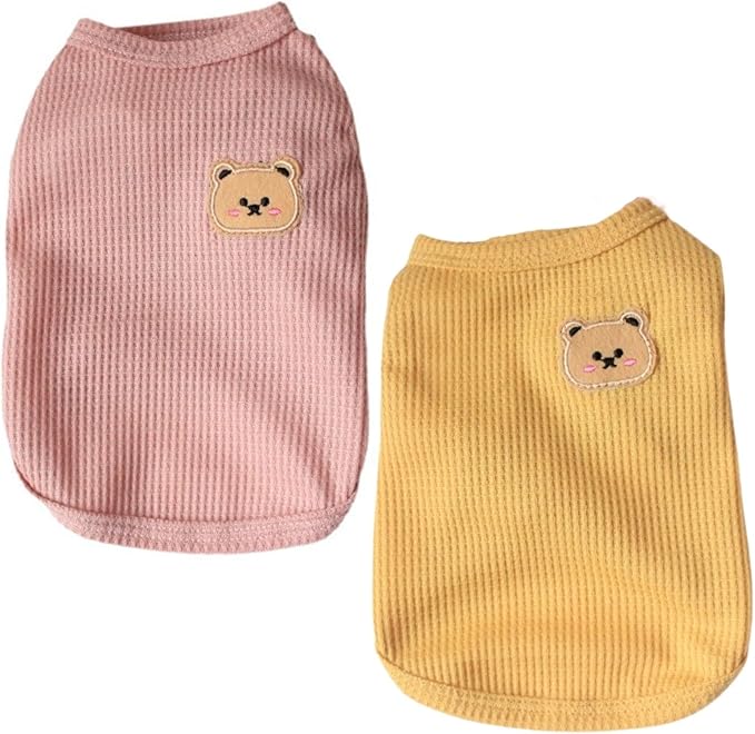 Cotton Dog Shirt Summer Lightweight Pet T-Shirts Soft Breathable Stretchy Cats Dogs Tee Shirt Sleeveless Vest Dog Apparel for Medium Small Dog Clothes, 2PCS Yellow&Pink
