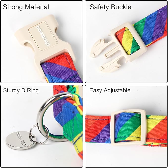 DOGWONG Rainbow Dog Collar - Soft Natural Fabric, Cute LGBTQ Puppy Necklace for Small to Large Dogs