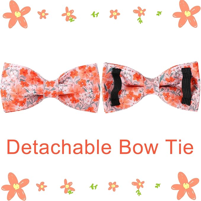 Dog Collar with Bow Tie,Orange Flower Bow Dog Collar with Adjustable Buckle,Cotton Puppy Collar for Small,Medium,Large Dogs