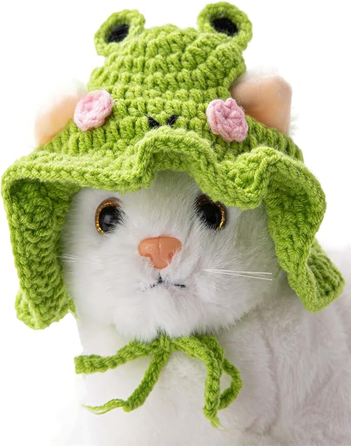 QWINEE 2Pcs Cartoon Design Knit Cute Dog Hat Soft Cat Hat Rabbit Hat Halloween Christmas Party Costume Head Wear Accessories for Puppy Cat Kitten Small Dogs Small Animals Multicolor M
