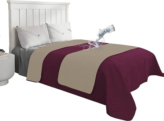 Easy-Going 100% Waterproof Dog Bed Cover Reversible Leak Proof Couch Cover Washable Sofa Cover Furniture Protector Blanket for Pets Kids Children Dog Cat (68x86 Inch, Wine/Beige)