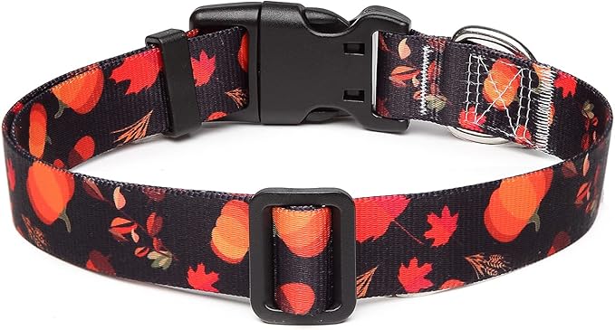 Adjustable Dog Collar with Patterns, Ultra Comfy Soft Nylon Breathable Pet Collar for Small Medium Large Dogs (S, Pumpkin)