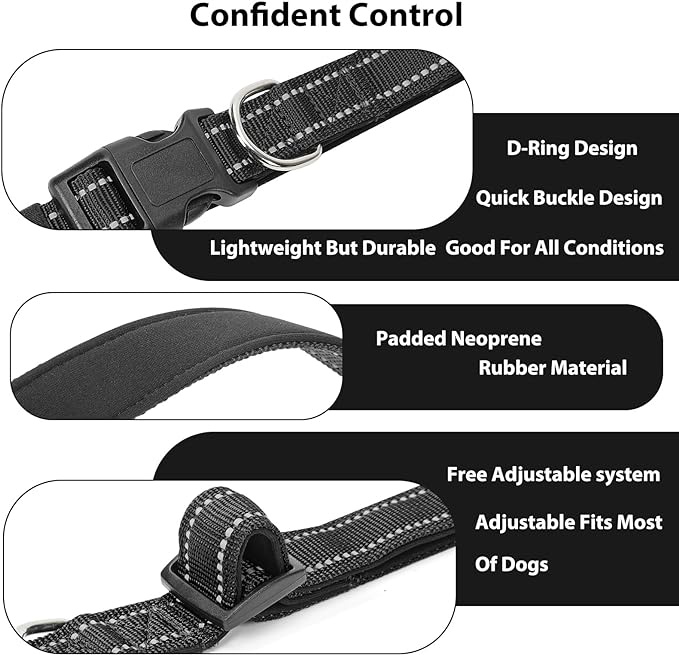 Reflective Dog Collar Padded with Soft Neoprene Breathable Quick Release Basic Dog Collars for Medium Large Dogs Black Boy Girl