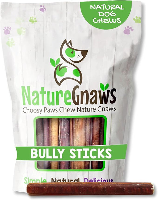 Nature Gnaws Large Bully Sticks for Dogs 5-6" (15 Count) - Thick Long Lasting for Aggressive Chewers and Large Dogs - Natural Beef Dog Chew Bones