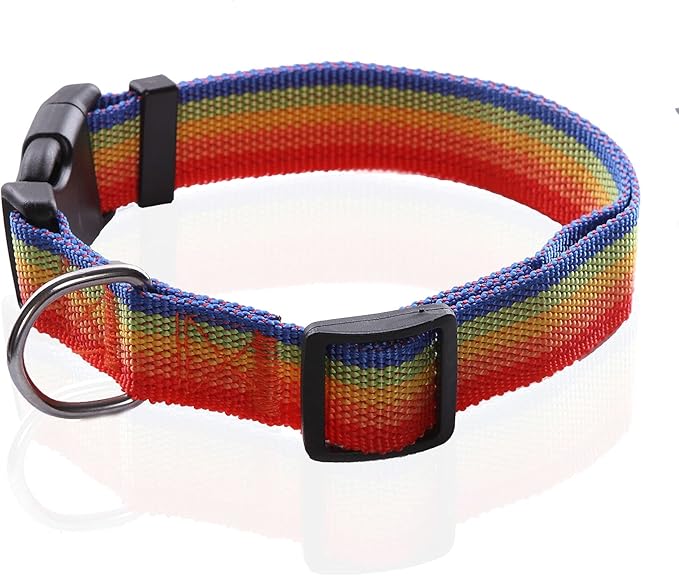 Adjustable Nylon Dog Collar, pet Collar 1 Inch 3/4 Inch 5/8 Inch Wide, for Large Medium Small Dogs (L(1" x 16-23"), Rainbow)