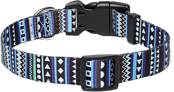 Dog Collar with Bohemia Floral Tribal Geometric Patterns - Soft Ethnic Style Collar Adjustable for Small Medium Large Dogs（Bohemian Blue,L）