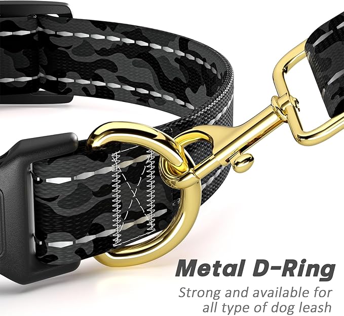 Reflective Dog Collar for Extra Small Dogs Cats, Cute Camouflage Adjustable Heavy-Duty Nylon Puppy Collar for Boy and Girl Female, Soft Pet Accessories with Quick Release Buckle, Black