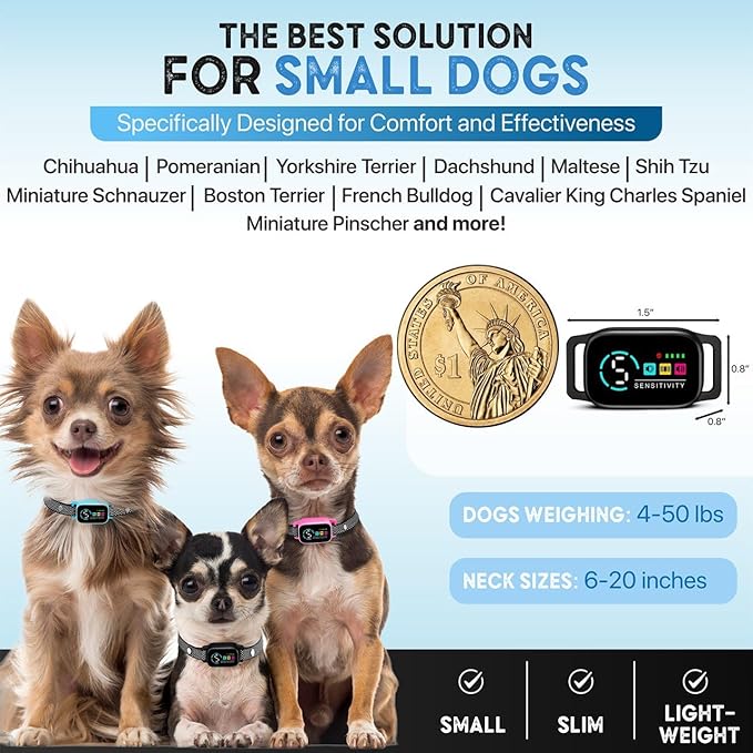 Tiny Bark Collar for Small Dogs 5-15 lbs – No Shock Anti Barking Collar with AI Chip – 3 Modes & 5 Sensitivity Levels – Waterproof, Rechargeable, Magnetic Charging – Humane, Effective Training (Black)