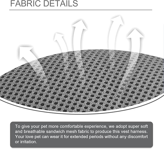 Cat Harness and Leash Set for Outdoor Walking, Upgraded Escape Proof Adjustable Kitten Vest with Lead for Small Cat Soft Breathable Mesh Jacket with Reflective Strips for Dark Night S, Gray