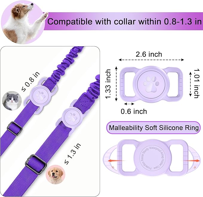 SANKALA Airtag Dog Collar Holder, [1 Pack] Waterproof Airtag Collar Holder for Dog, Silicone Full Body Covered Anti-Lost Protective Apple Airtag Case for Pet Collar - Fits All Width Collars, Purple