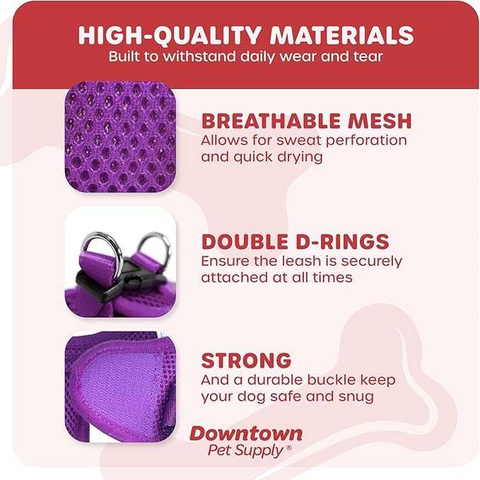 Downtown Pet Supply Step in Dog Harness No Pull, XX-Large, Purple - Adjustable Harness with Padded Mesh Fabric and Reflective Trim - Buckle Strap Harness for Dogs