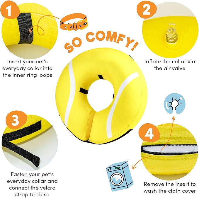 BENCMATE Protective Inflatable Collar for Dogs and Cats - Soft Pet Recovery Collar Does Not Block Vision (Large, Tennis)