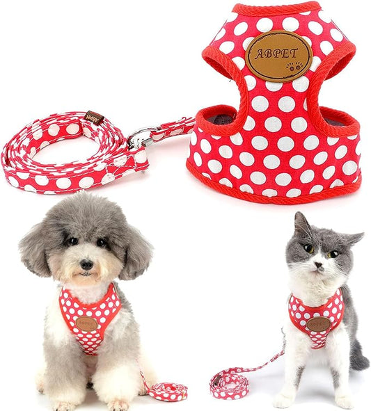 SMALLLEE_LUCKY_STORE New Soft Mesh Nylon Vest Pet Cat Small Medium Dog Harness Dog Leash Set Leads Red, L Chest:13.5"-17.5",Weight 11-14.5lbs