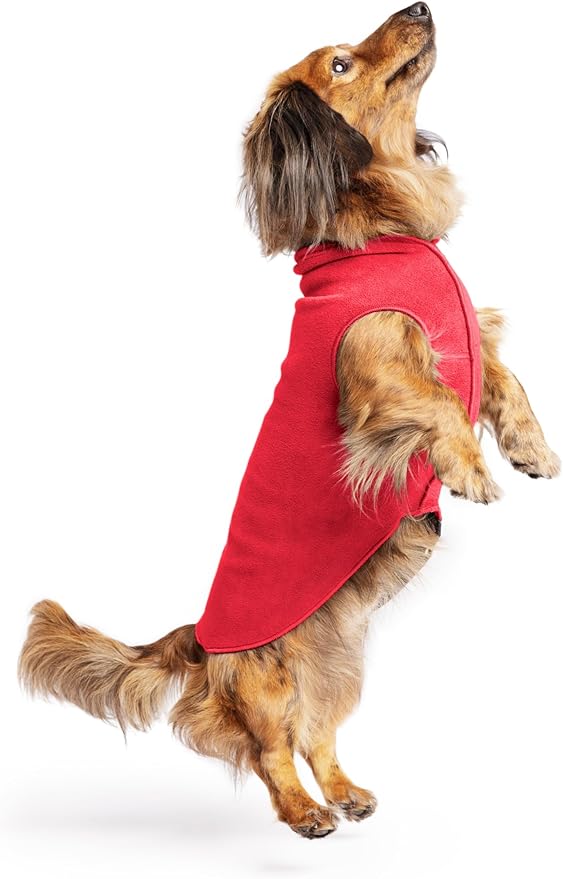Stretch Fleece Dog Coat, Stretchy Pet Sweater, Machine Washable Pullover for Winter and Fall, Red, 12