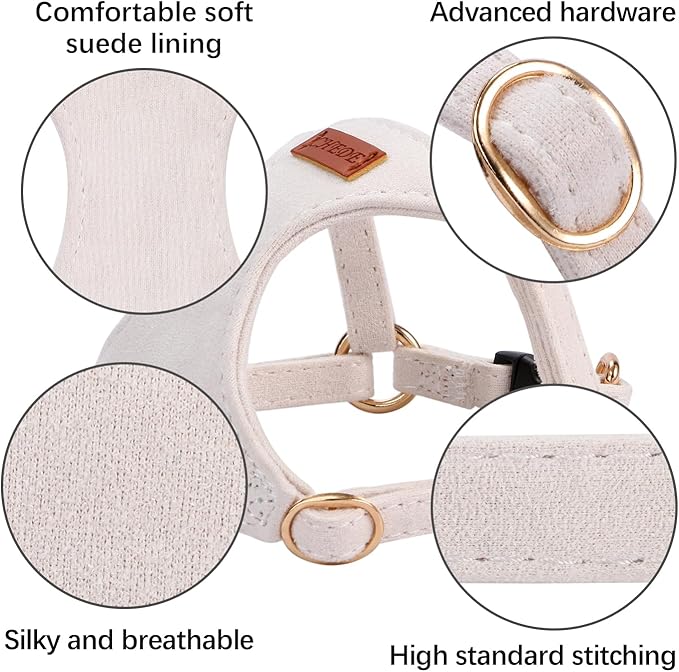 No Pull Dog Harness- Lightweight, Soft, Adjustable Small Harness Collar and Leash Set, Suitable for Cats Puppy Small and Medium-Sized Dog Outdoor Training and Running (Beige, S)