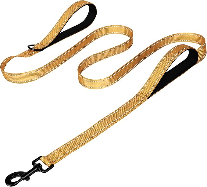 Joytale Dog Leash Heavy Duty for Large Dogs That Pull, Double Handle for Traffic Control, Double-Sided Reflective Leashes for Large Medium Dogs Night Safety, 5FT, Khaki