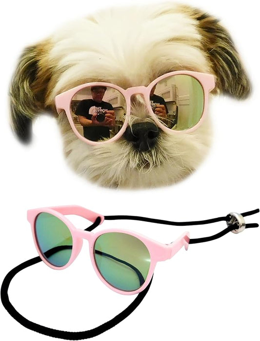 G014 Dog Cat Pet Panto Round Sunglasses for Small Breeds up to 15lbs (Panto Pink-Pink Mirror)