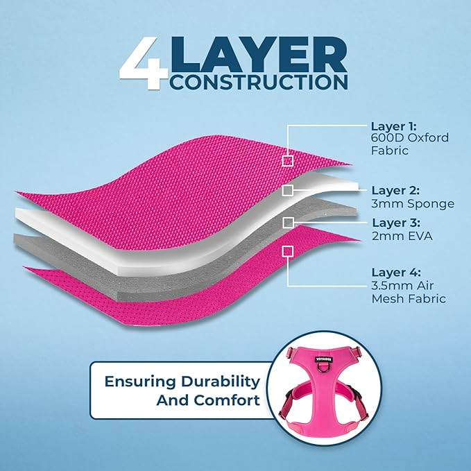 No Pull Dog Harness for Large Dogs, Dual Leash Attachments, Adjustable Soft but Strong Pet Harness with 3M Reflective Technology, Fuchsia Nylon, XL (Chest: 28-37")