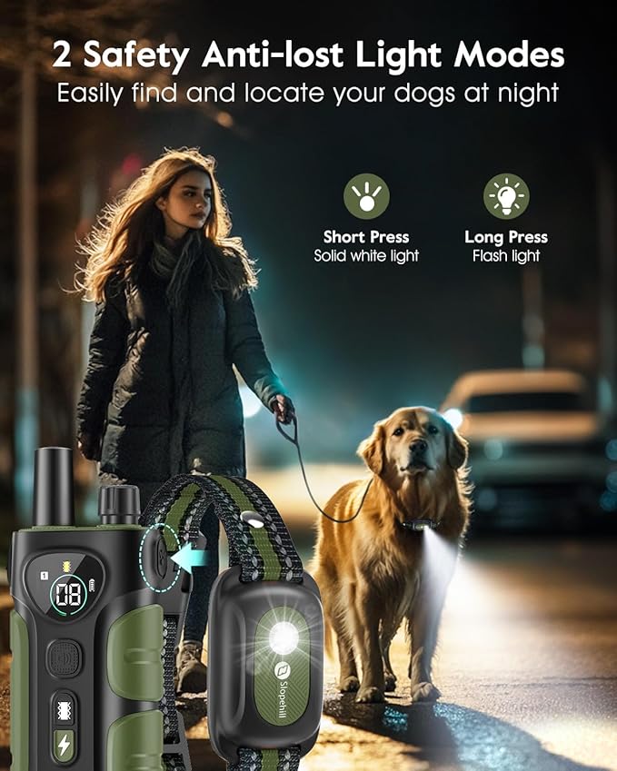 Dog Shock Collar,4200FT Dog Training Collar with Remote,IPX8 Waterproof E-Collar with Beep,Vibration,Shock,Flash Light,No Shock Mode,Electric Shock Collar for Small Medium Large Dogs,Green