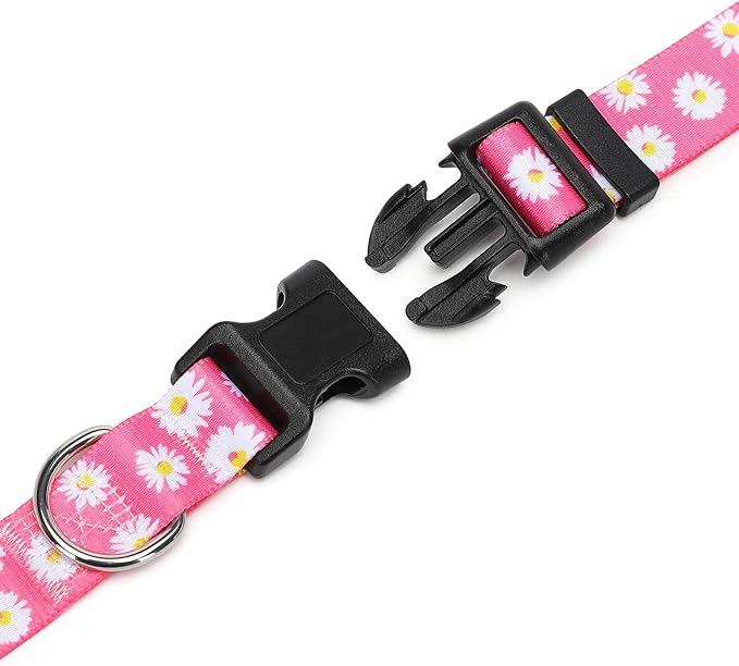 Adjustable Dog Collar with Patterns, Ultra Comfy Soft Nylon Breathable Pet Collar for Small Dogs (XS, Pink Daisy)