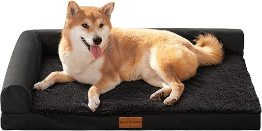 Patas Lague Orthopedic Dog Bed for Medium Dogs, Waterproof L Shaped Medium Pet Sofa Beds with Removable Washable Cover, Soft Comfortable Pet Couch Mat with Nonskid Bottom, 30''X20'' Black