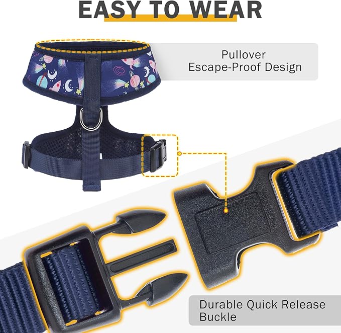SCENEREAL Small Dog Harness Collar and Leash Set, Adjustable No Pull Pet Harnesses, No Chock Soft Mesh Step in Vest for Doggie Puppy Medium Dogs Cats Girl or Boy,Chihuahua, Yorkie, Outdoor Walking