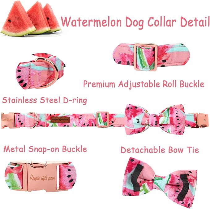 Unique style paws Bowtie Dog Collar Cotton Watermelon Adjustable Summer Collar for Small Medium Large Dogs - XL