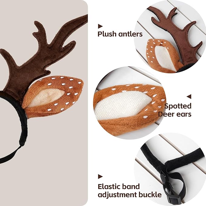 KUDES Dog Cat Christmas Reindeer Antlers Headband Classic Adjustable Elk Hat Headwear Pet Deer Cospaly Costumes Accessories (L(for Medium Big Dogs))