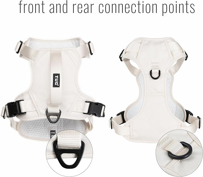 TUG Dog Harness with 2 Leash Connection Points | Adjustable, Padded, Lightweight | Handle on Back | No-Pull Front Clip (Medium, Cream)