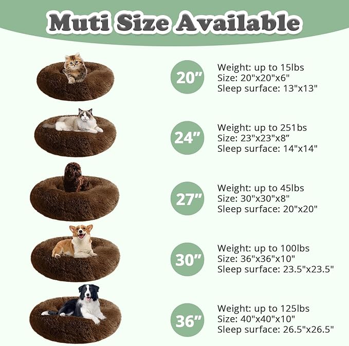 JOLLYVOGUE Dog & Cat Bed, Calming Anti-Anxiety Pet Bed for Small Dogs, Fluffy Donut Cushion for Small and Medium Pets (24")