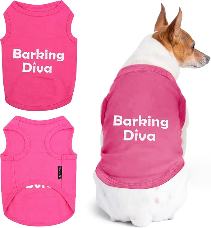 Parisian Pet Dog Tshirt - Embroidered “Barking Diva“ Dog Clothes - Breathable and Lightweight Pet Vest - Sleeveless Pink Tee Shirts - Machine Washable Shirts for Small Dogs Girl - XXS