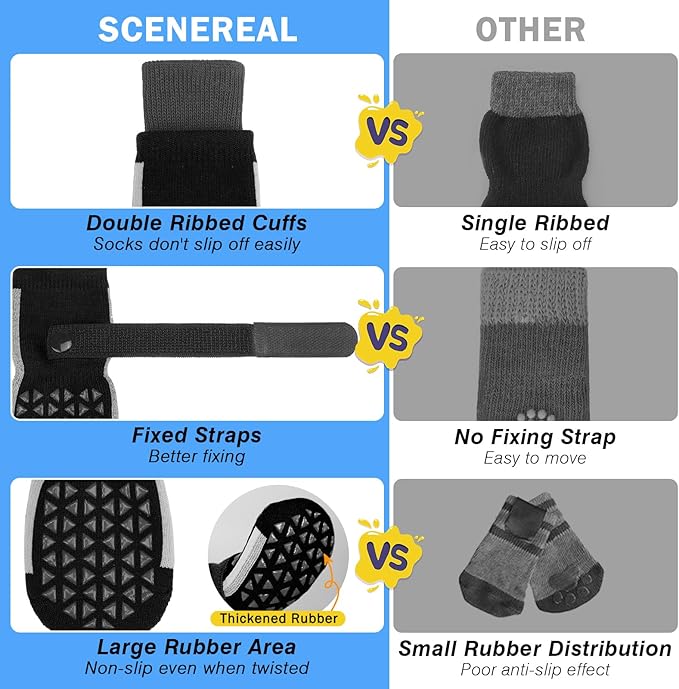 SCENEREAL Anti Slip Dog Socks for Hot Pavement to Prevent Licking Paws, Long Sporty Style Reflective Dog Grip Socks for Hardwood Floors, Dog Shoes Booties&Paw Protector for Medium Senior Dog, Black M