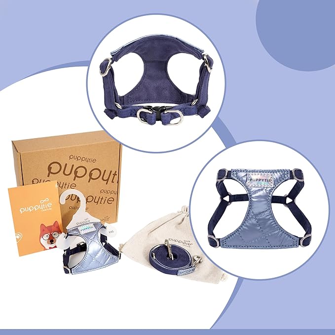 Puppytie No Pull xs Dog Harness with Multifunction Dog Leash,Soft Adjustable No Choke Escape Proof Pet Harness Vest,Glossy Sapphire Blue,XXS