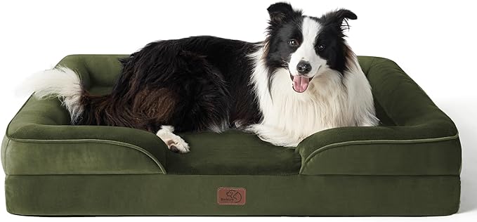 Bedsure Orthopedic Dog Beds Large Sized Dog - Washable Large Dogs Bed Waterproof, Big Comfort Pet Couch with Washable Removable Cover, Supportive Foam Pets Sofa with Nonskid Bottom, Winter Moss