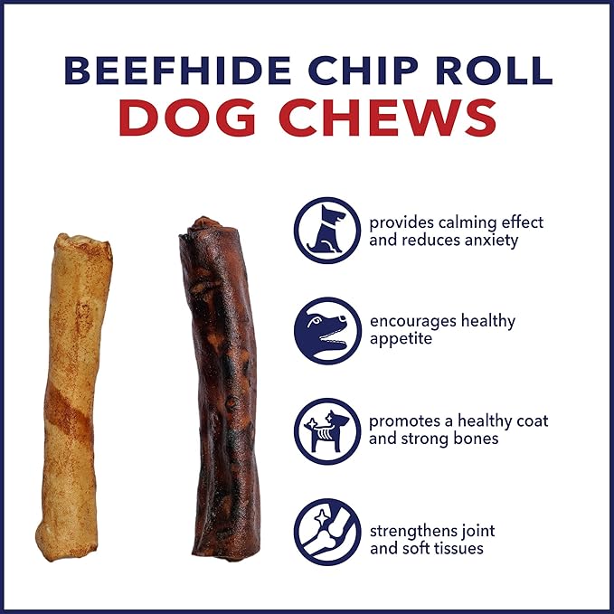 Pet Factory 100% Made in USA Beefhide 5" Chip Rolls Dog Chew Treats - Beef & Chicken Flavor, 20 Count/1 Pack