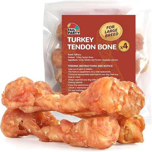 Turkey Tendons for Dogs, Large Dogs Training Treats, Natural Long-Lasting Chews Sticks, High-Protein Beef Tendons, Healthy Hypoallergenic Beggin Bone【L】(4 Units/Pack, 5.08 oz)