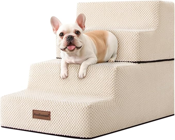Dog Stairs for Small Dogs & Cats, 4-Step Non-Slip Pet Steps for Beds & Couches, Beige, 18.5" H