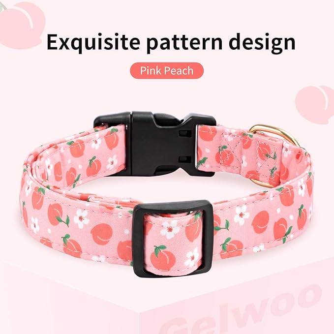 Cotton Dog Collar,Soft and Cute Puppy Collars with Dinosaur Patterned Design for Girl Female Boy Dogs,Adjustable Buckle Pet Collar for Small Medium Large Dogs (Pink Peach, L)
