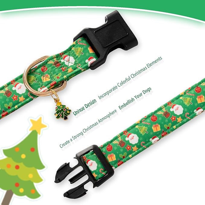 Green Christmas Dog Collar for Small Medium Large Dogs Special Design Cute Green Christmas Dog Collar for Girl Boy Dogs Soft Adjustable Christmas Trees Charm Puppy Collars for Male Dogs S