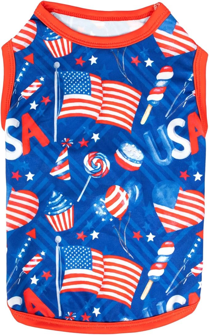 CuteBone 4th of July Dog Shirts 2-Pack Soft Pet Clothes Breathable Summer Vest for Small Puppy and Stretchy Cat Apparel 2BX18XL