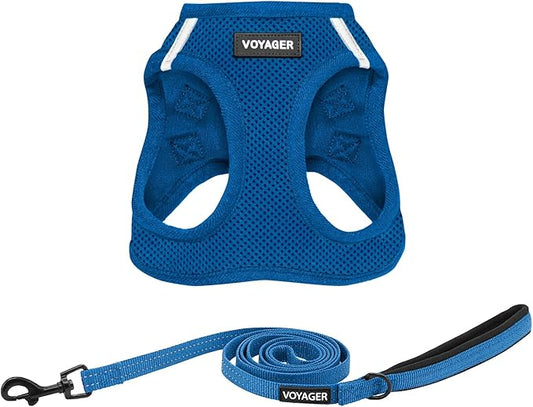 Voyager Step-in Air All Weather Mesh Harness and Reflective Dog 5 ft Leash Combo with Neoprene Handle, for Small, Medium and Large Breed Puppies by Best Pet Supplies - Set (Royal Blue), S