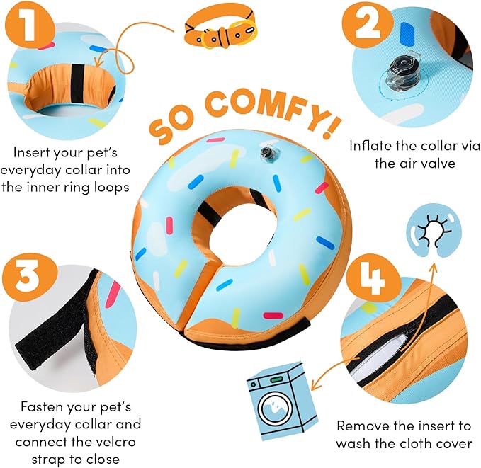 BENCMATE Protective Inflatable Collar for Dogs and Cats - Soft Pet Recovery Collar Does Not Block Vision (Small, Blue Donut)