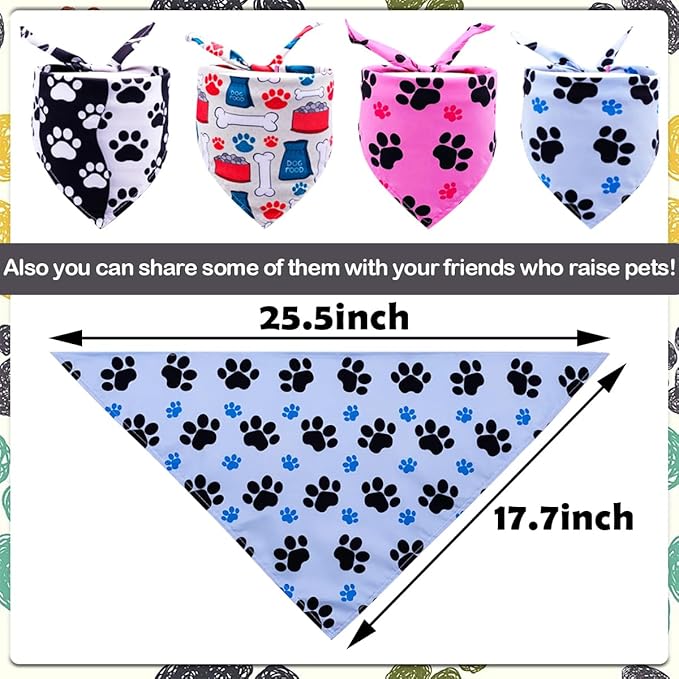 100PCS Small Dogs Bandanas Bulk Pet Summer Bandanas Paw Bone Pack Cat Kerchief Washable Triangle Bibs Head Scarves Scarfs Random Patterns for Boys and Girls Medium Puppies Grooming Accessories