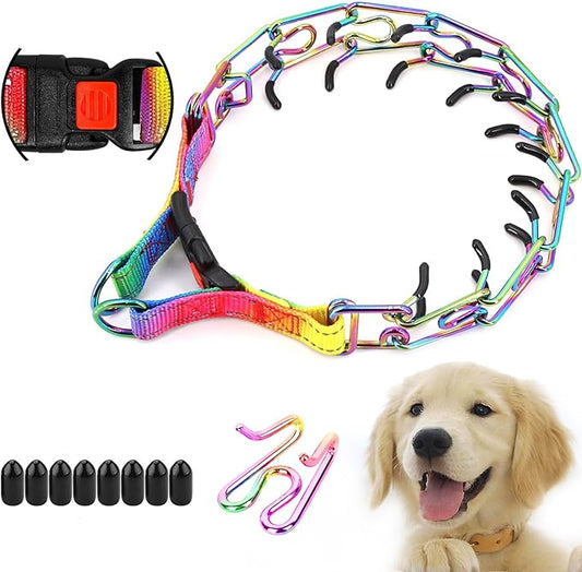 Supet Dog Prong Collar, Adjustable Dog Training Collar with Quick Release Buckle for Small Medium Large Dogs(Packed with One Extra Links)