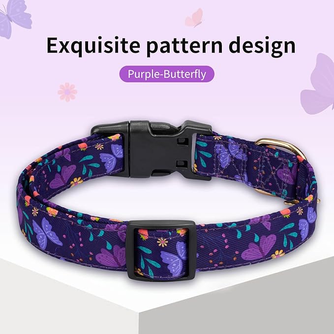 Dog Collars with Buckle Adjustable for Cute Girl Female Boy Dogs,Special Soft and Fancy Dog Pet Collar with Butterfly Design for Small Medium Large Dogs (XS, Purple Butterfly)