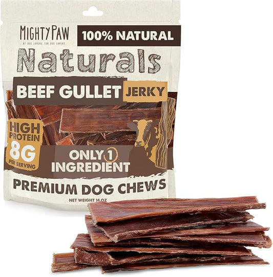 Mighty Paw Naturals Beef Gullet Jerky for Dogs | 100% Natural Beef Gullet Sticks for Small, Medium and Large Breeds. Natural Treat for Large Pets, and Puppies. Dried Dog Treats 14 oz