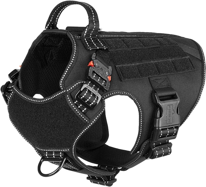 ICEFANG Tactical Dog Harness,Medium Size, 2X Metal Buckle,Working Dog MOLLE Vest with Handle,No Pulling Front Leash Clip,Hook and Loop Panel